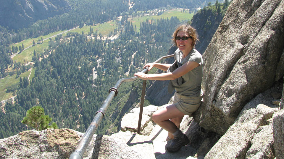 Liz on the stairs to Upper Yosemite Falls