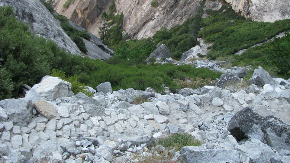 Looking down the steep switchbacks