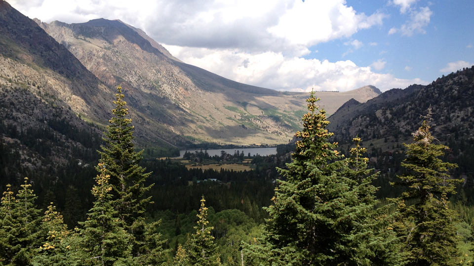 A mountain valley with Silver Lake in the background