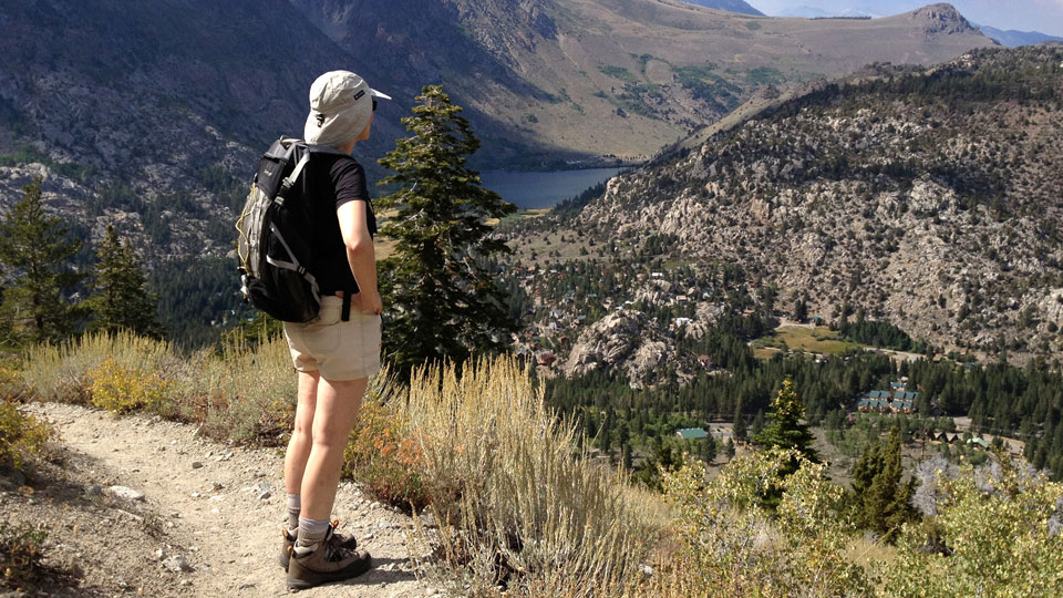 Liz looking out over the mountains and forests